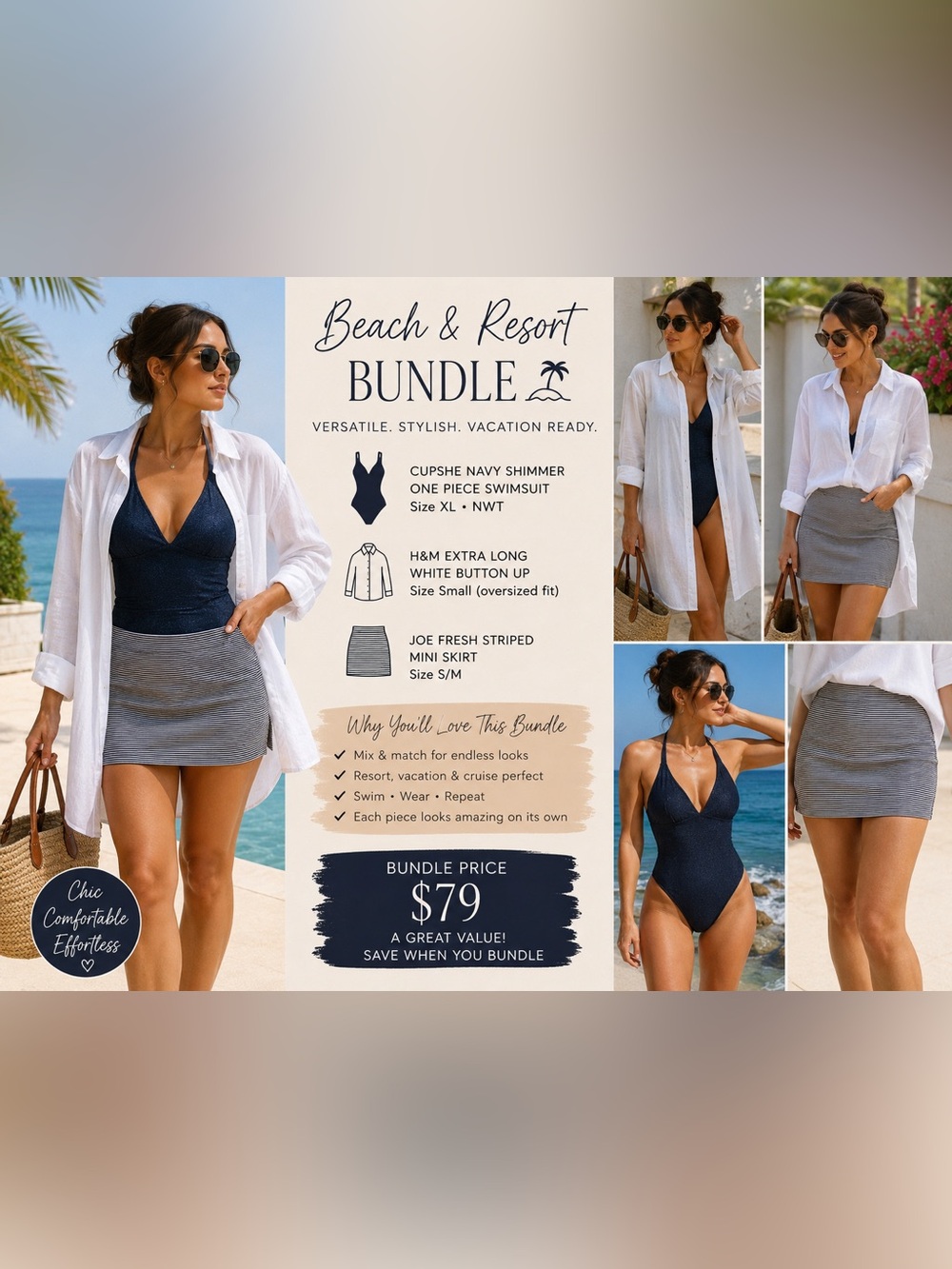Beach Resort Bundle | Cupshe XL Swim + H&M Cover-Up + Stripe Skirt